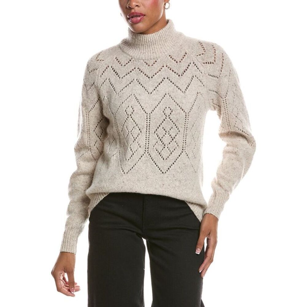 Autumn Cashmere Womens  Pointelle Mock Neck 100% Cashmere Sweater, Brown